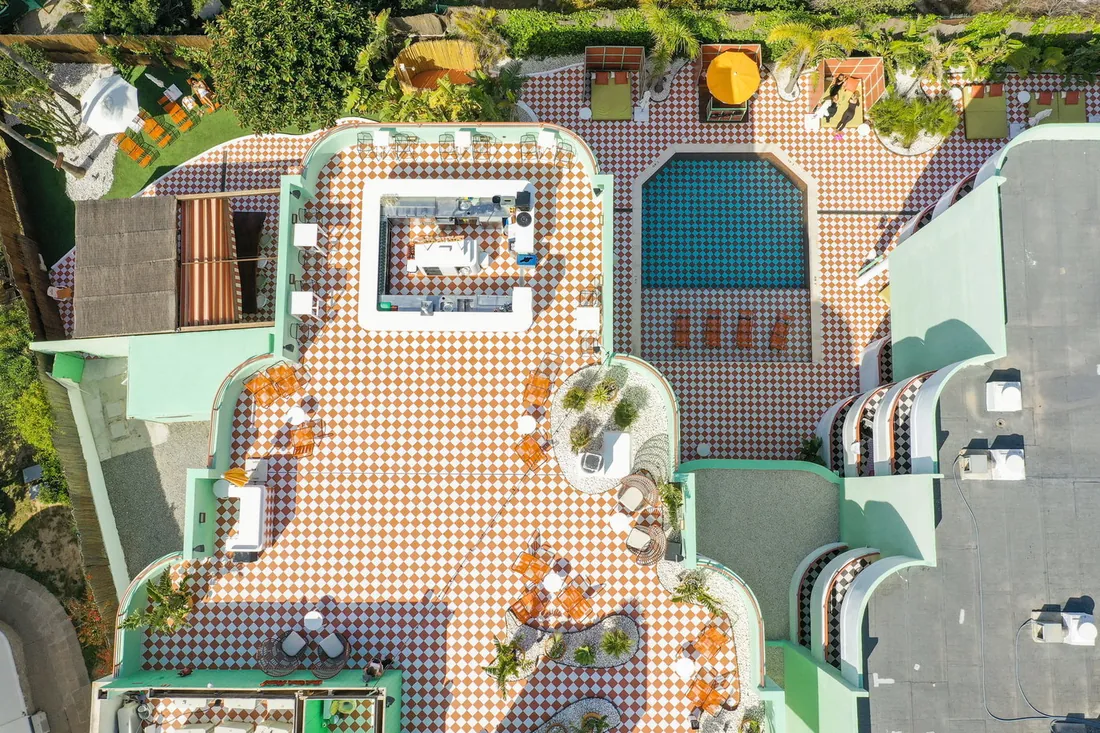 Patio de damero de Cubanito Ibiza desde el aire